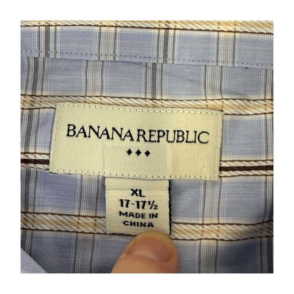 Banana Republic Dress Shirt Men's 17 Multicolor Plaid 100% Cotton Long Sleeve - Picture 2 of 8